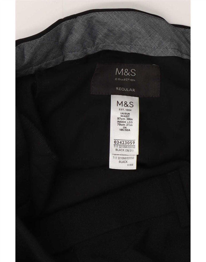 Marks & Spencer Pantalón de traje regular para hombre W38 L31 Poliéster negro