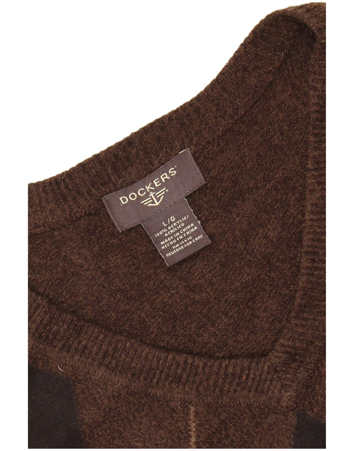 DOCKERS Camiseta sin mangas para hombre, talla grande, marrón, Argyle/Diamond Acrylic