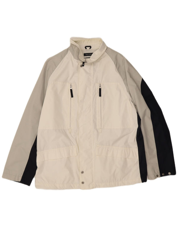 Nautica Chaqueta impermeable para hombre UK 40 Large White Colourblock Nylon