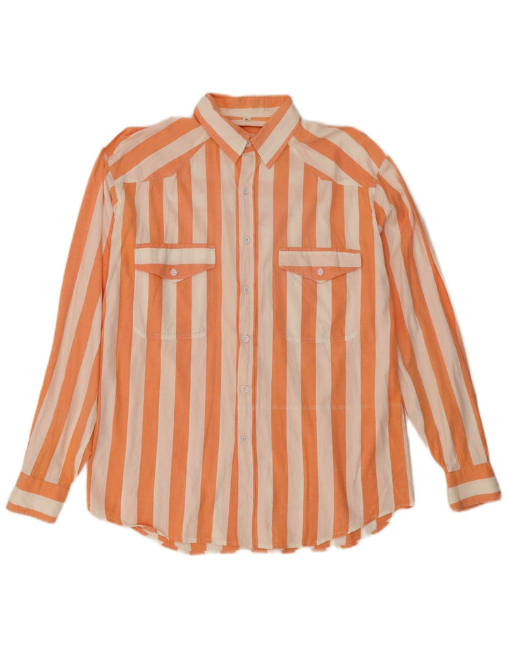 Camisa vintage para hombre pequeña naranja a rayas