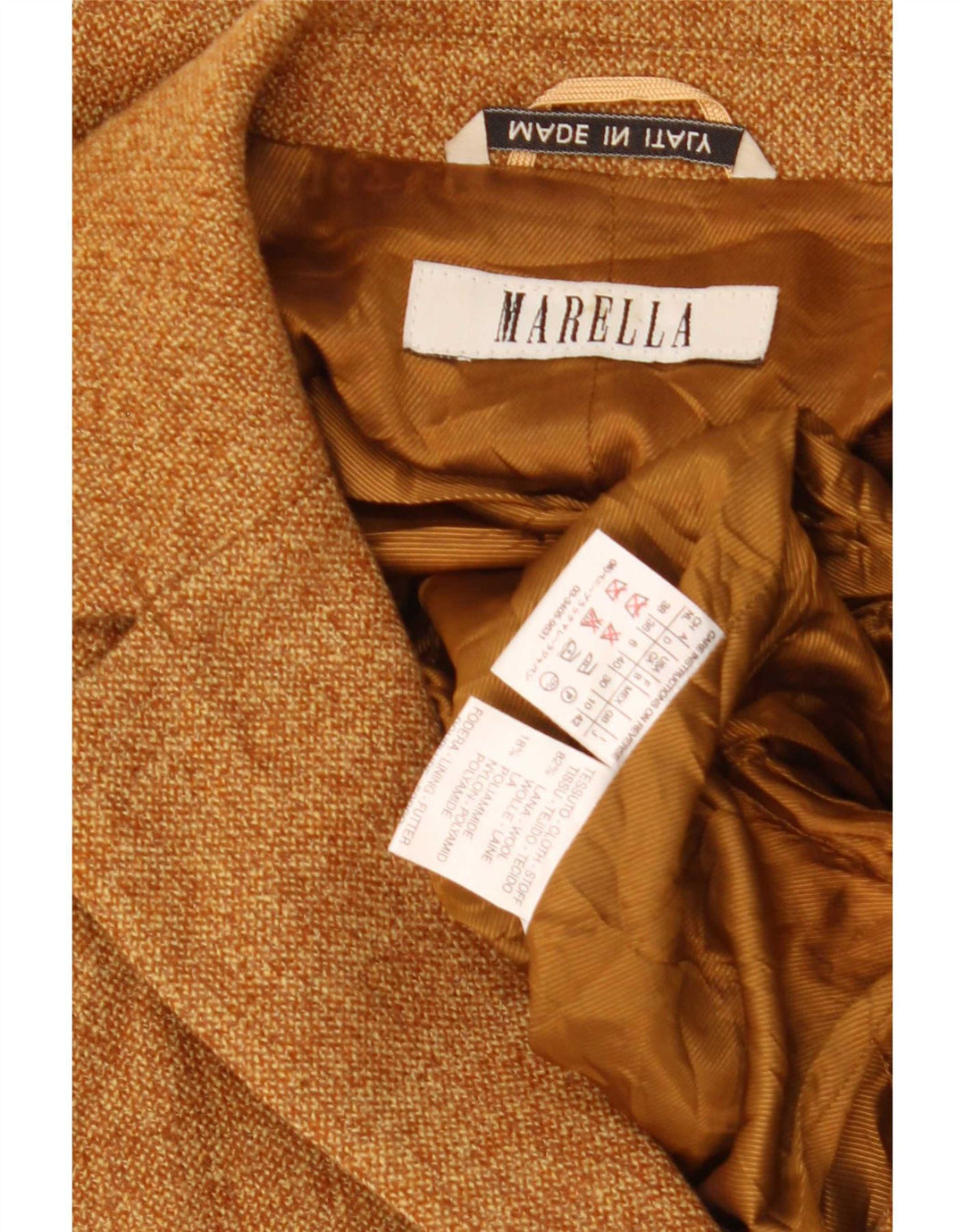 Marella Chaqueta tipo blazer corta de 3 botones para mujer UK 10 Small Brown Wool