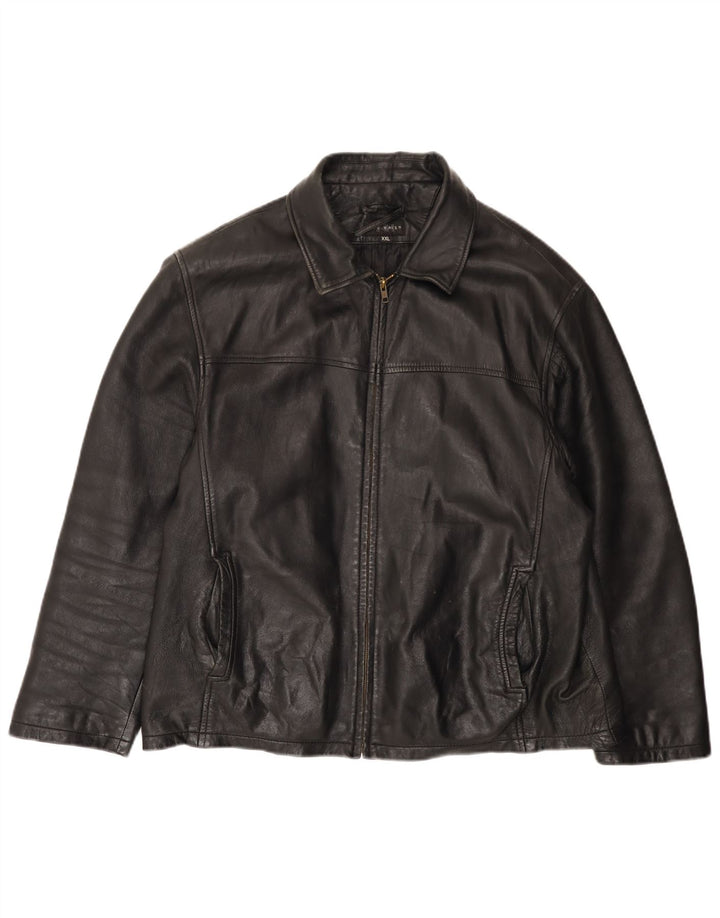 VINTAGE Chaqueta de cuero para hombre Reino Unido 44 2XL Negro