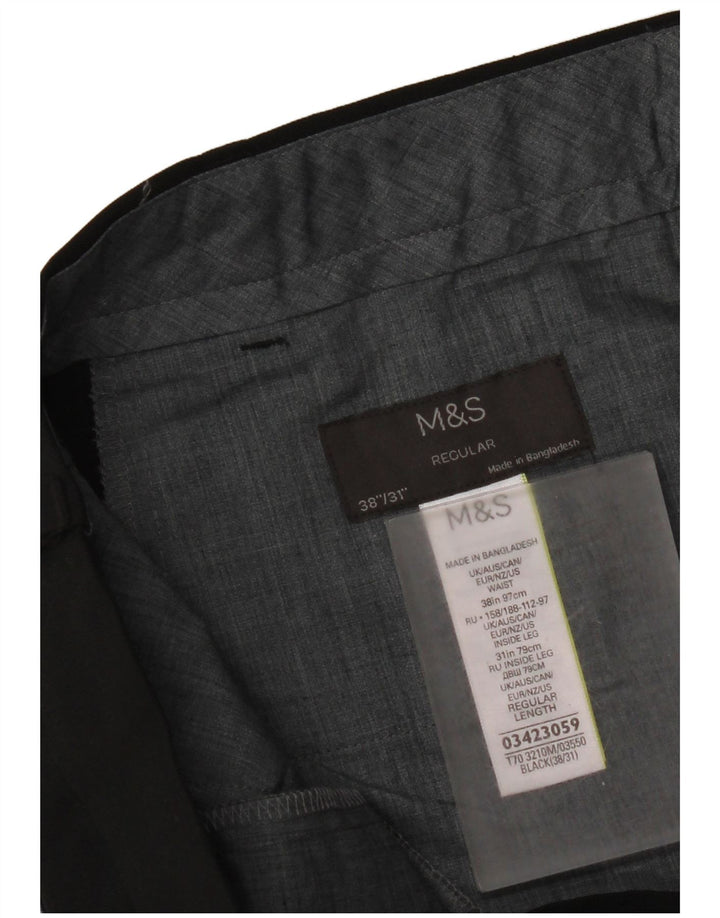 Marks & Spencer Pantalón de traje regular para hombre W38 L31 Poliéster negro