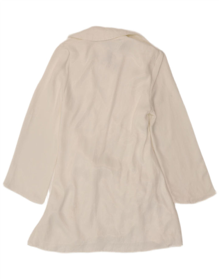 Zara Mujer Vestido Cruzado De Manga Larga UK 42 Medio Viscosa Blanca