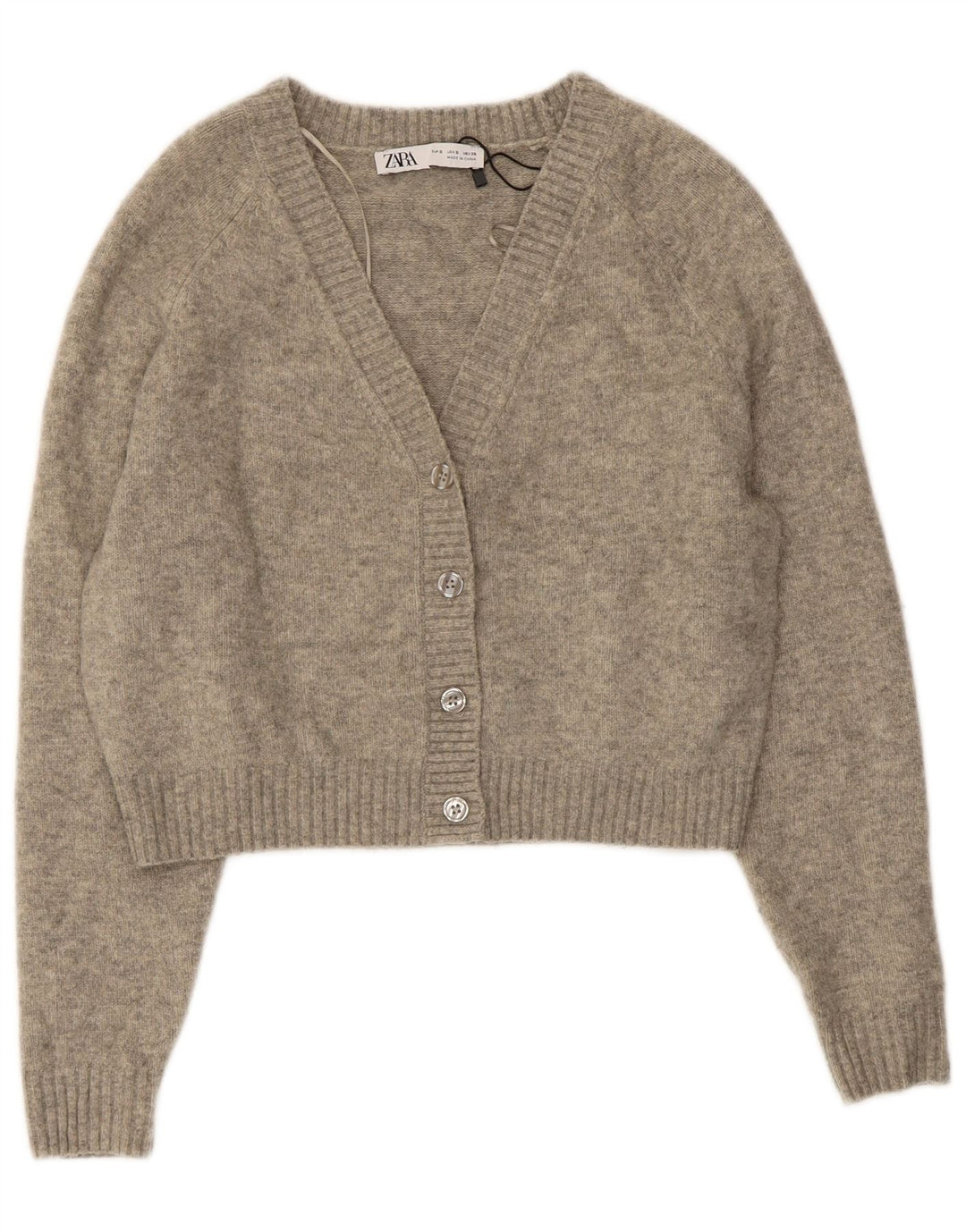 Zara Mujer Crop Suéter Cárdigan Extragrande Reino Unido 10 Pequeño Gris Moteado