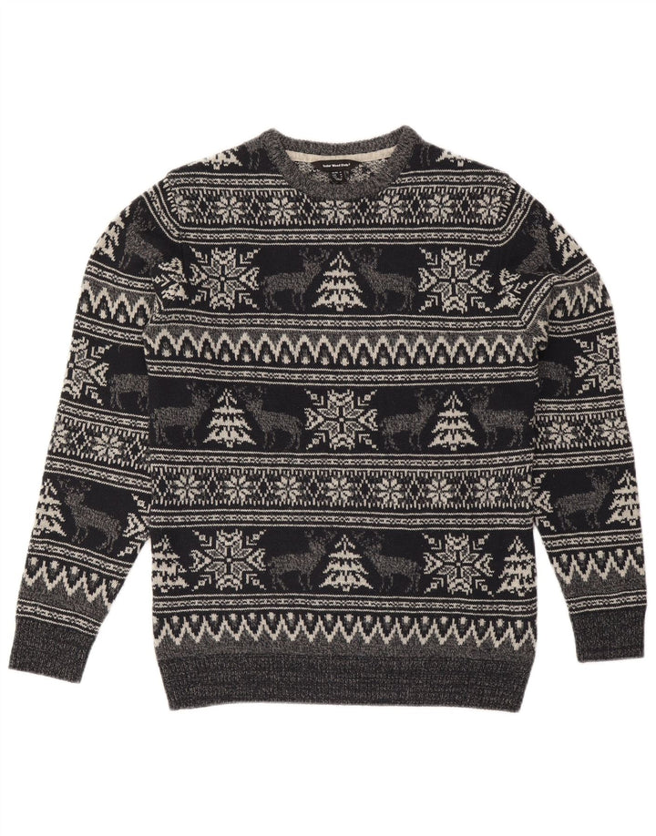 Cedarwood State - Jersey de cuello redondo para hombre, color gris medio, color Fair Isle