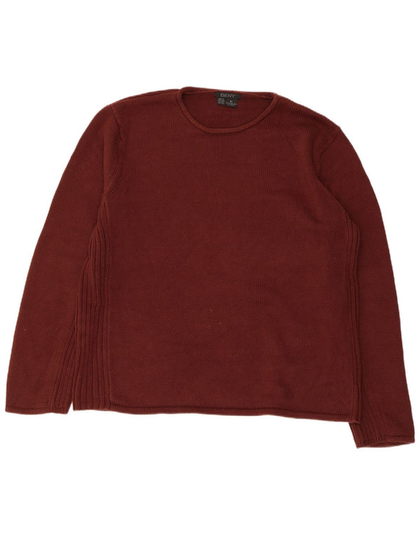 DKNY Womens Crew Neck Jumper Sweater UK 18 XL Brown Cotton