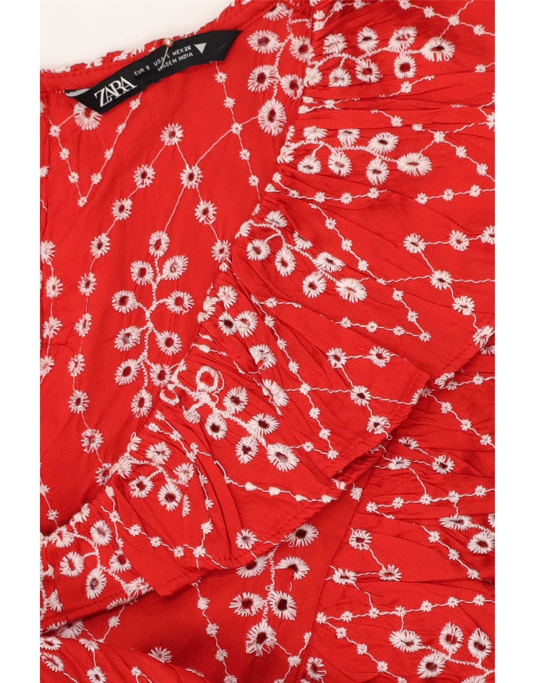 Zara Vestido Escalonado De Manga 1/2 Con Patrón Abstracto Para Mujer UK 40 Small Rojo