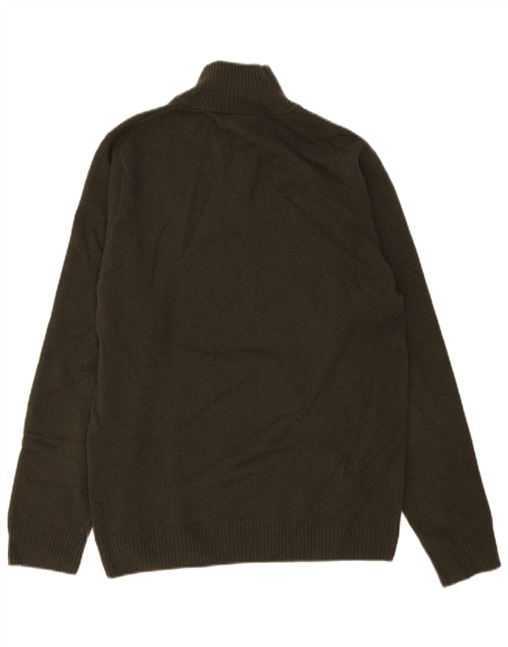 Lacoste - Jersey para hombre con cremallera y cuello, talla 4, mediana, color caqui, lana nueva