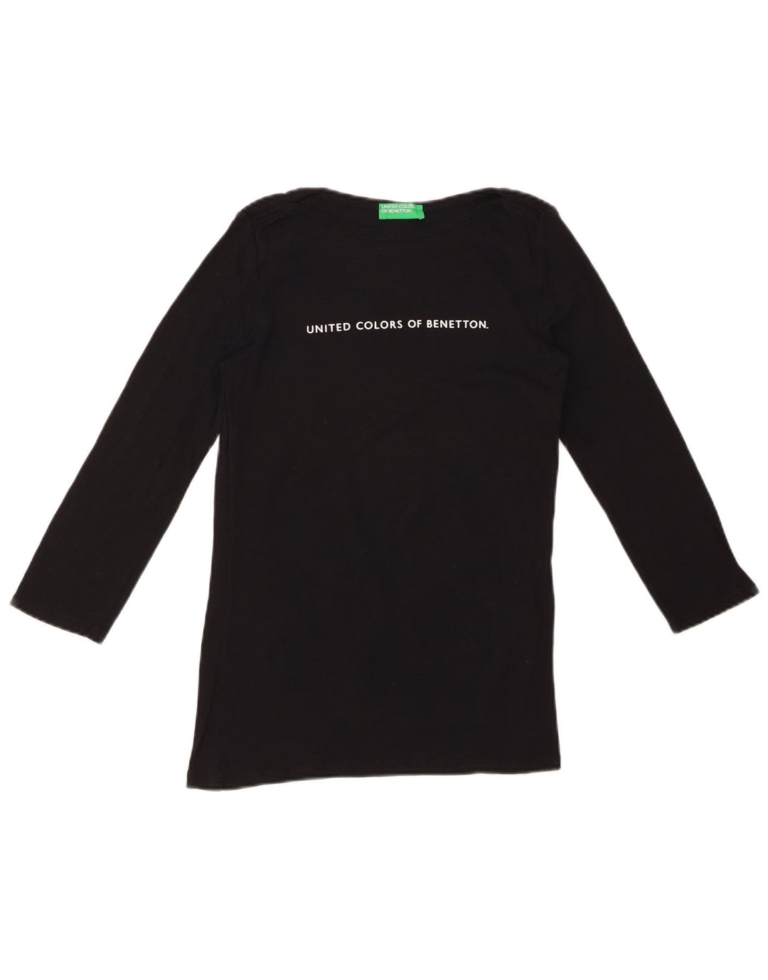 BENETTON Top gráfico para mujer manga 3/4 UK 8 Small Negro