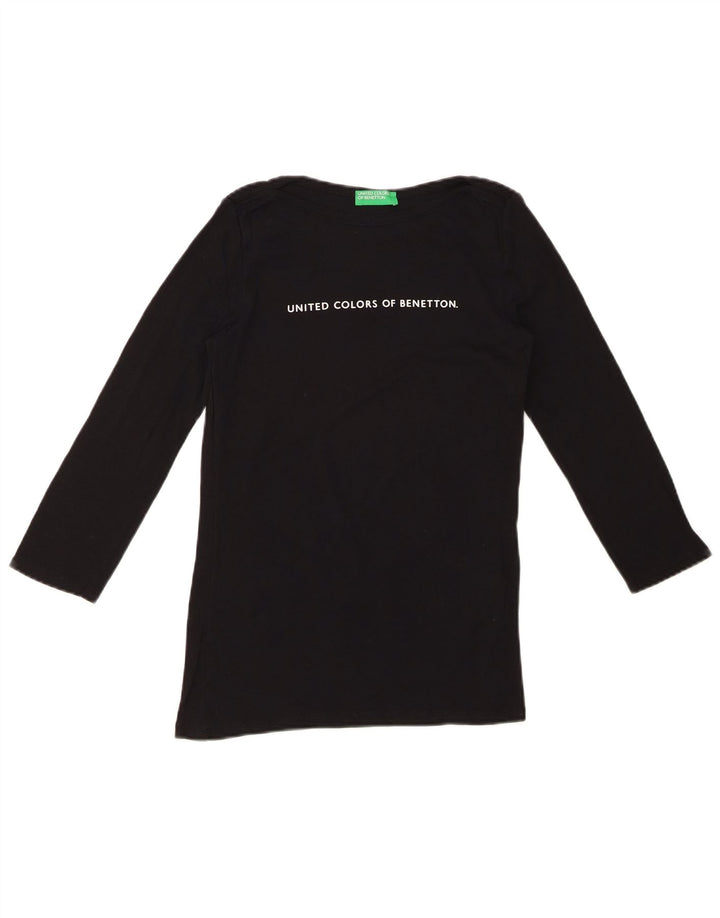 BENETTON Top gráfico para mujer manga 3/4 UK 8 Small Negro