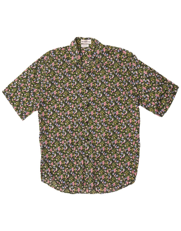 Daniel Dodd Camisa de manga corta para hombre con estampado floral verde grande