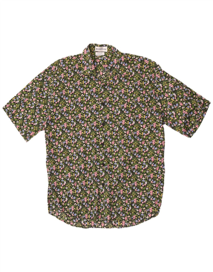 Daniel Dodd Camisa de manga corta para hombre con estampado floral verde grande