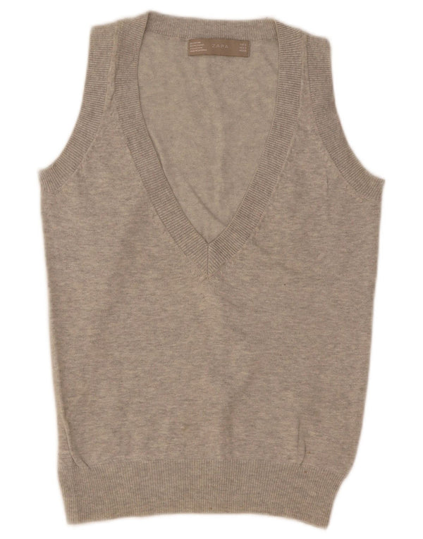 Zara Mujer Chaleco Tank Top UK 8 Small Gris Moteado Algodón