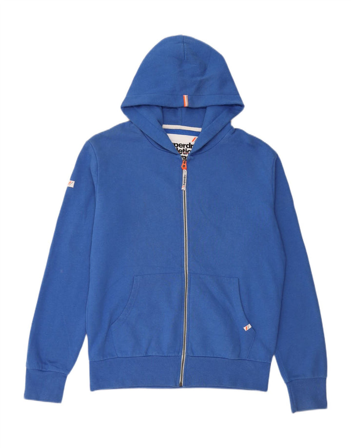 SUPERDRY Suéter con capucha y cremallera para hombre de algodón azul grande