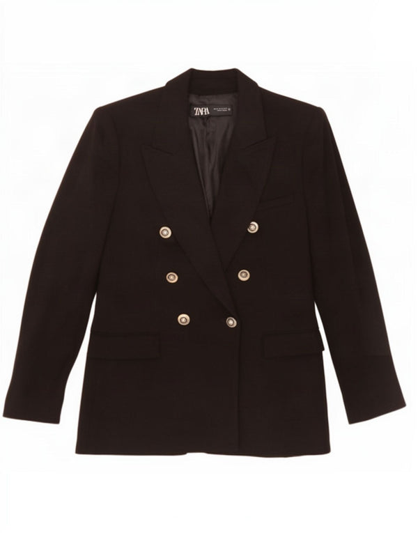 Zara Chaqueta Blazer De Doble Botonadura para Mujer UK 40 Mediano Poliéster Negro