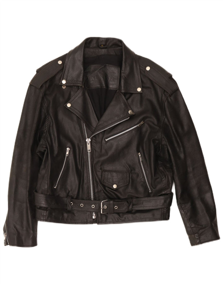 Vintage mujer cuero biker chaqueta Reino Unido 16 grande negro
