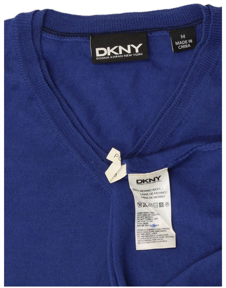 DKNY Womens V-Neck Jumper Sweater UK 14 Medium Blue Merino Wool