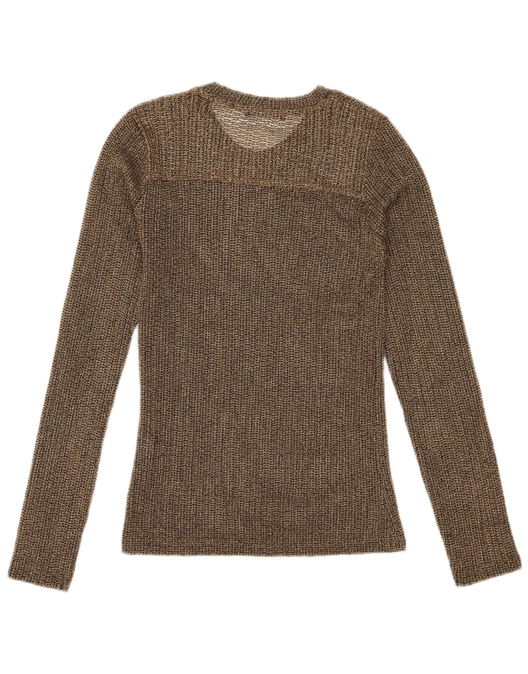 Zara Mujer Top Transparente Manga Larga UK 10 Pequeño Poliéster Moteado Dorado