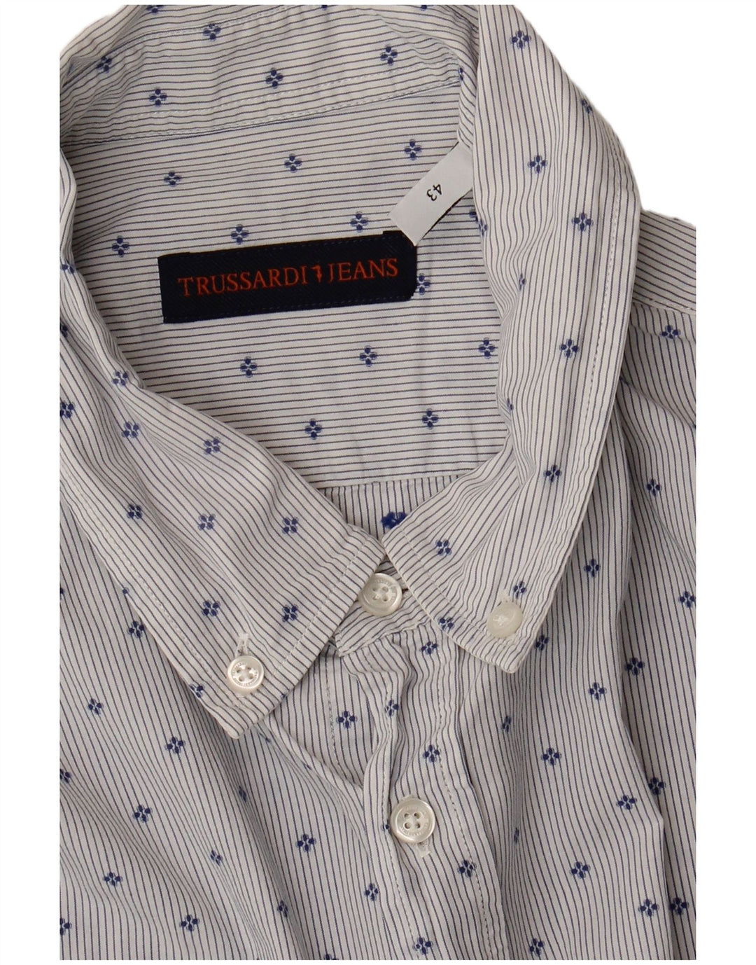 Camisa Hombre Trussardi Jeans Talla 43 Grande Azul Moteado