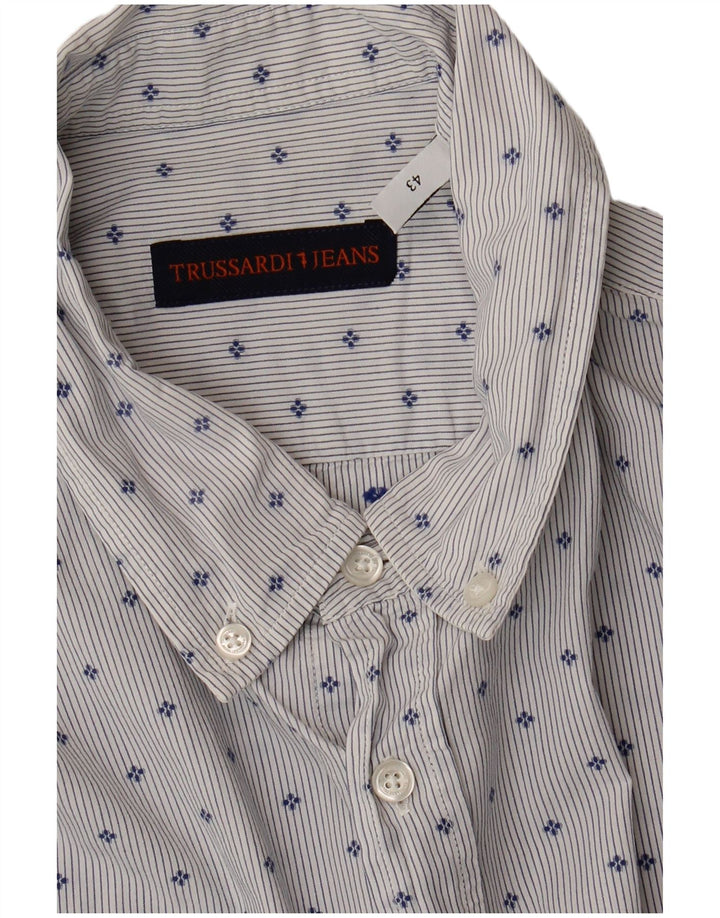 Camisa Hombre Trussardi Jeans Talla 43 Grande Azul Moteado