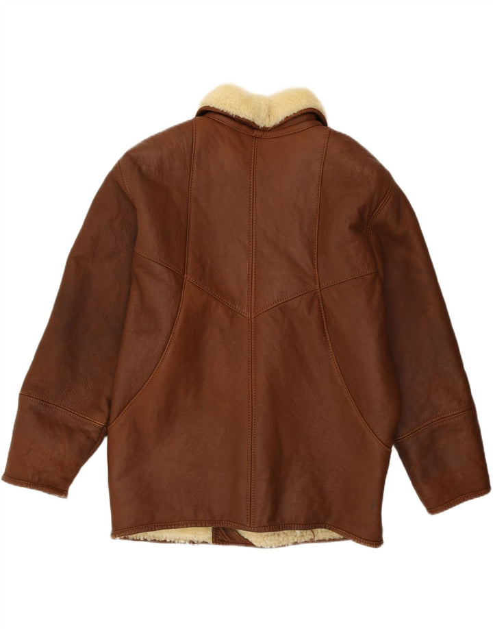 Vintage hombres suelta ajuste shearling chaqueta IT 46 pequeño cuero marrón