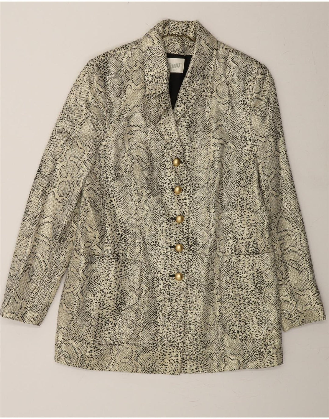 VINTAGE Womens 5 Button Blazer Jacket UK 14 Large Grey Animal Print Vintage Vintage and Second-Hand Vintage from Messina Hembry 