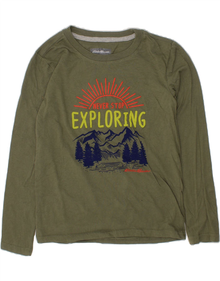 EDDIE BAUER Boys Graphic Top Long Sleeve 7-8 Years Small Khaki Cotton Vintage Eddie Bauer and Second-Hand Eddie Bauer from Messina Hembry 