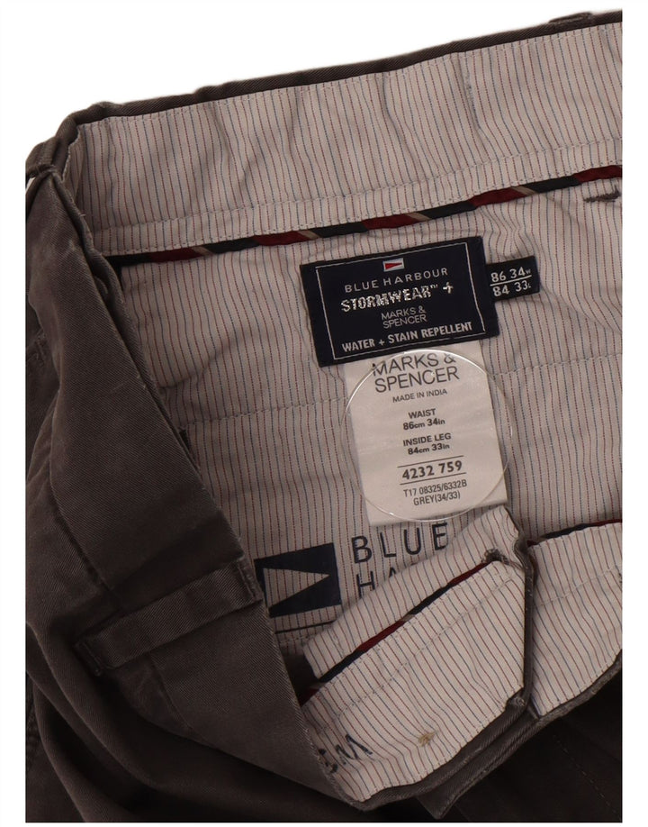 Marks & Spencer Pantalón chino recto azul Harbor para hombre W34 L33 Gris
