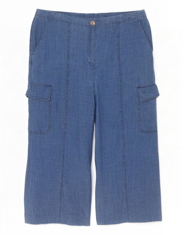 Marks & Spencer Pantalones Cortos de Cintura Alta para Mujer UK 20 2XL W40 L24 Azul