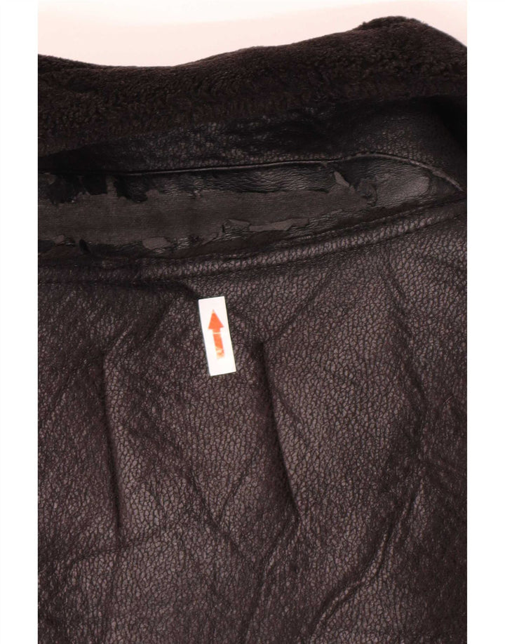 Zara Mujer Chaqueta Sherpa De Piel Sintética UK 44 Mediano Poliuretano Negro