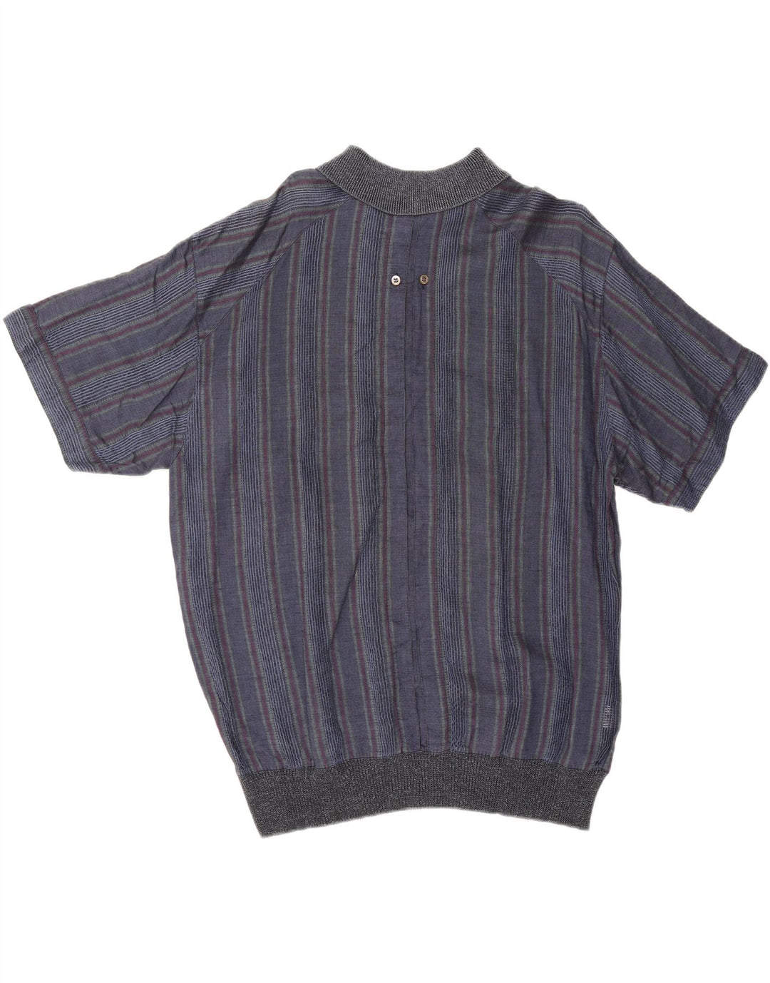 Vintage hombres manga corta pullover camisa IT 50 medio azul marino rayas