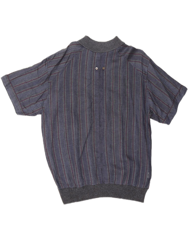 Vintage hombres manga corta pullover camisa IT 50 medio azul marino rayas