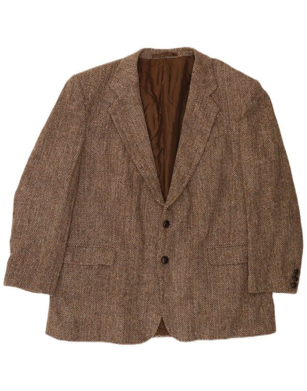 Harris Tweed Mens 2 Button Blazer Jacket UK 40 Large Brown Herringbone Wool