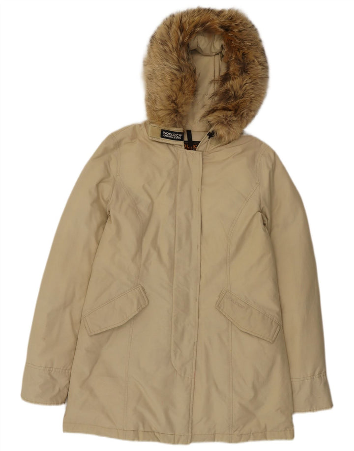 Woolrich Abrigo acolchado con capucha para mujer Reino Unido 44 Algodón beige medio
