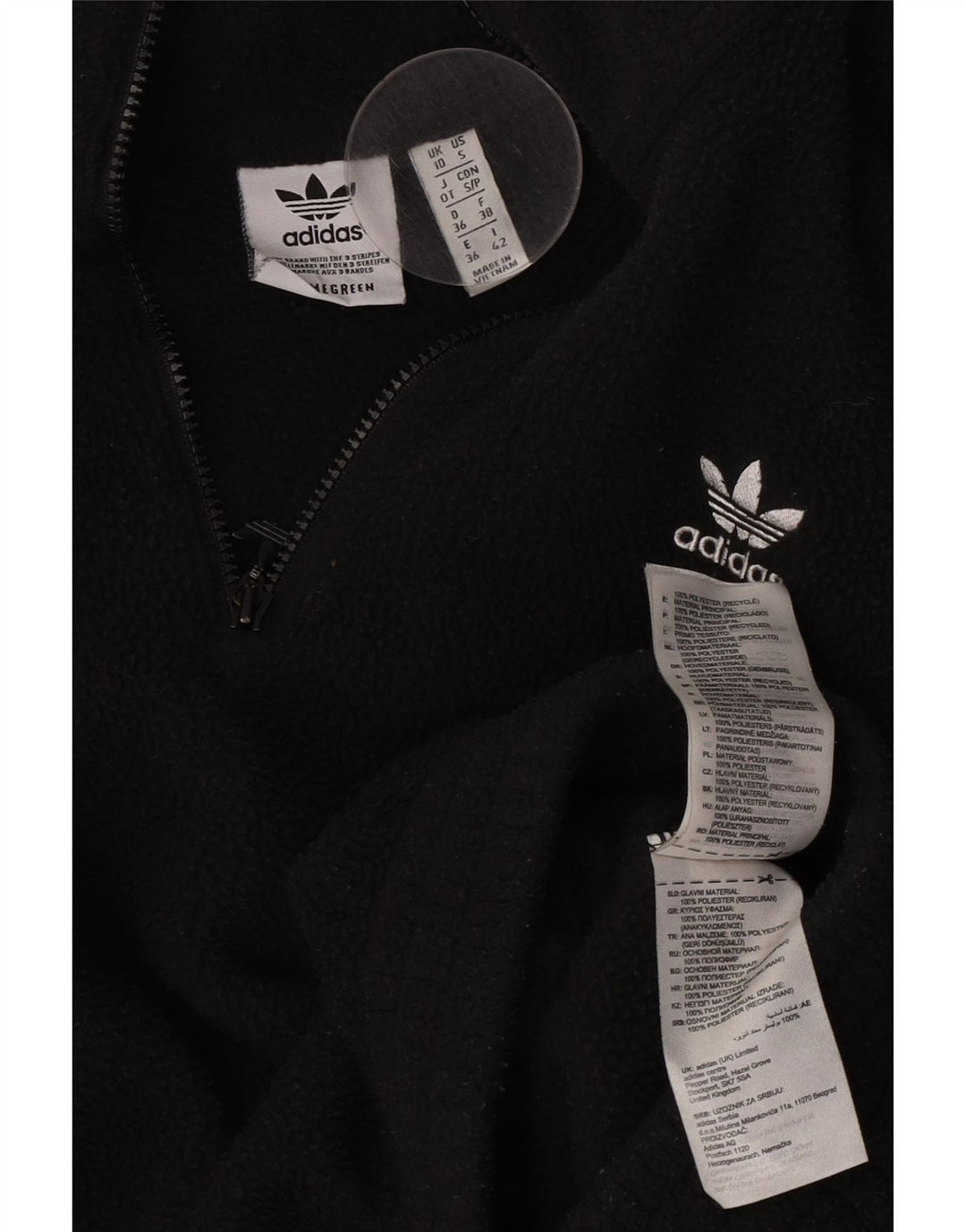 Adidas - Jersey de forro polar extragrande con cuello y cremallera para mujer, talla 10, poliéster negro pequeño