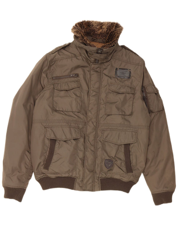 Celio Chaqueta Bomber Militar para Hombre UK 42 XL Caqui Nylon
