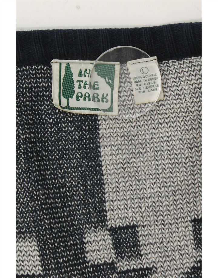 VINTAGE suéter cárdigan de gran tamaño para mujer Reino Unido 16 grande azul marino geométrico