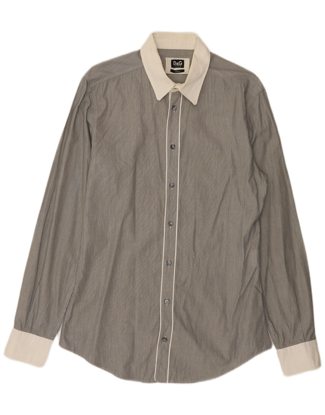 DOLCE & GABBANA Camisa slim fit para hombre IT 52 Algodón gris a rayas grandes