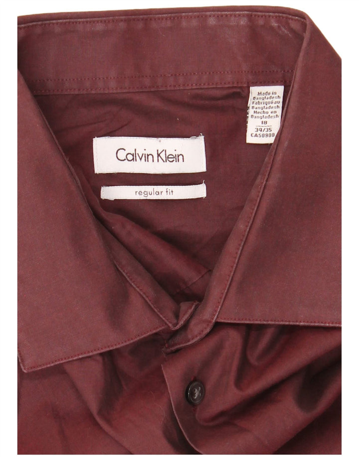 CALVIN KLEIN Camisa de corte regular para hombre Talla 18 2XL Algodón granate