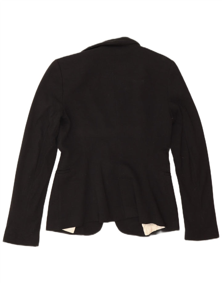 Zara Mujer Chaqueta Blazer De 1 Botón UK 10 Small Viscosa Negra