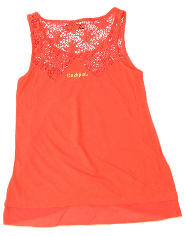 DESIGUAL Blusa sin mangas para mujer Top UK 10 Small Red Floral Cotton