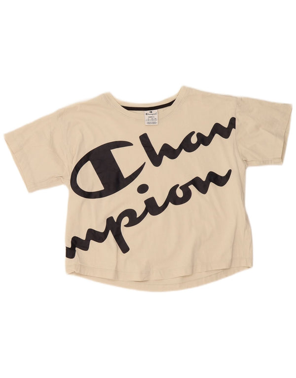 CHAMPION Camiseta corta con gráfico extragrande para mujer UK 10 Small Beige