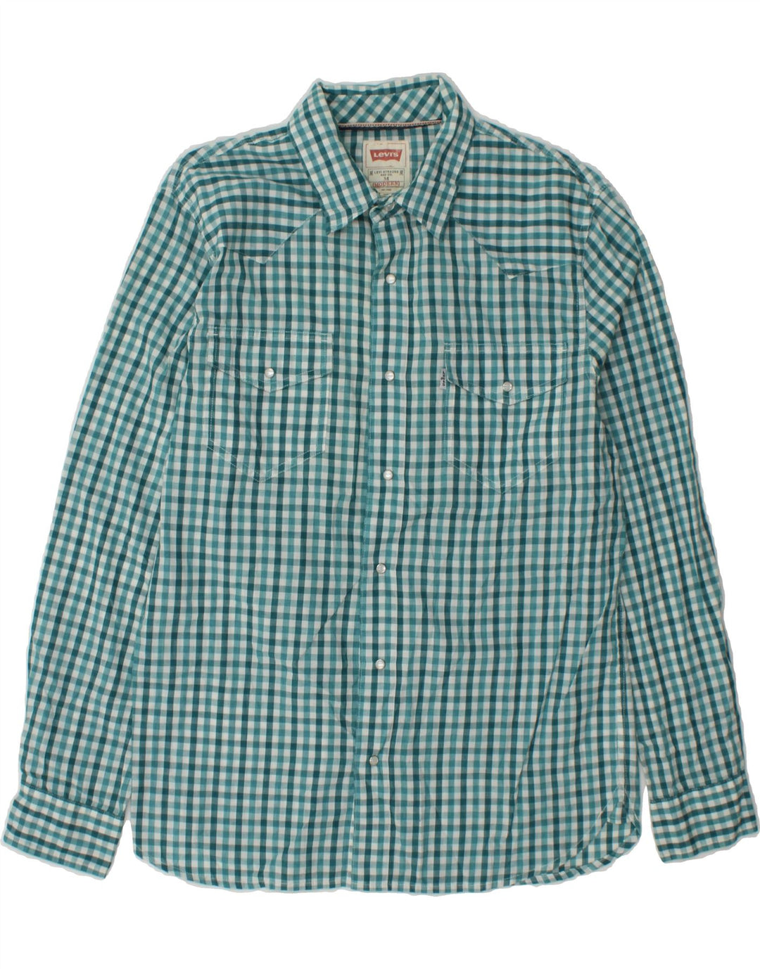LEVI'S Mens Shirt Medium Turquoise Gingham Cotton Vintage Levi's and Second-Hand Levi's from Messina Hembry 