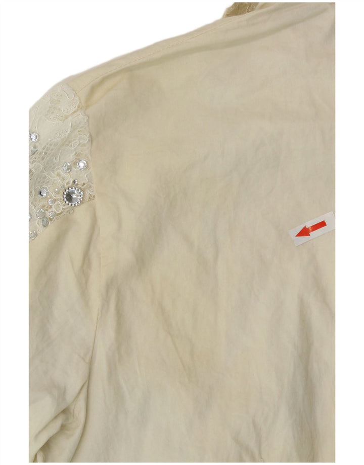Vintage mujer camisa blusa Reino Unido 12 medio apagado blanco floral