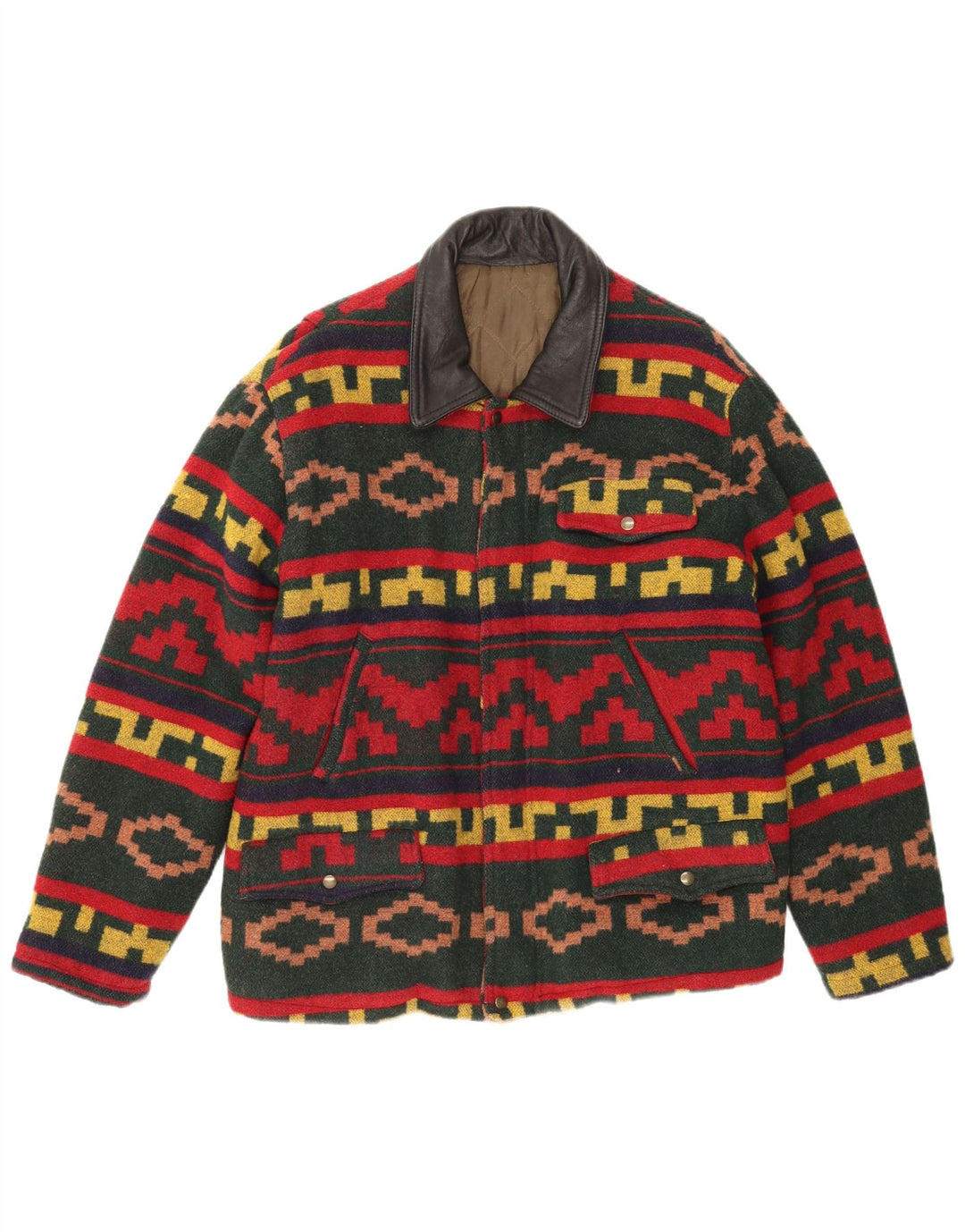 Vintage hombres chaqueta utilitaria Reino Unido 40 gran lana geométrica multicolor