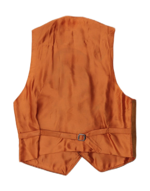 VINTAGE Mens Suede Waistcoat Small Brown Leather