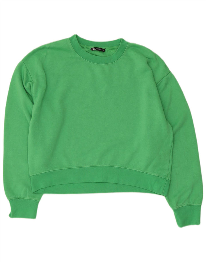Zara Mujer Crop Sudadera Jumper UK 44 Poliéster Verde Medio