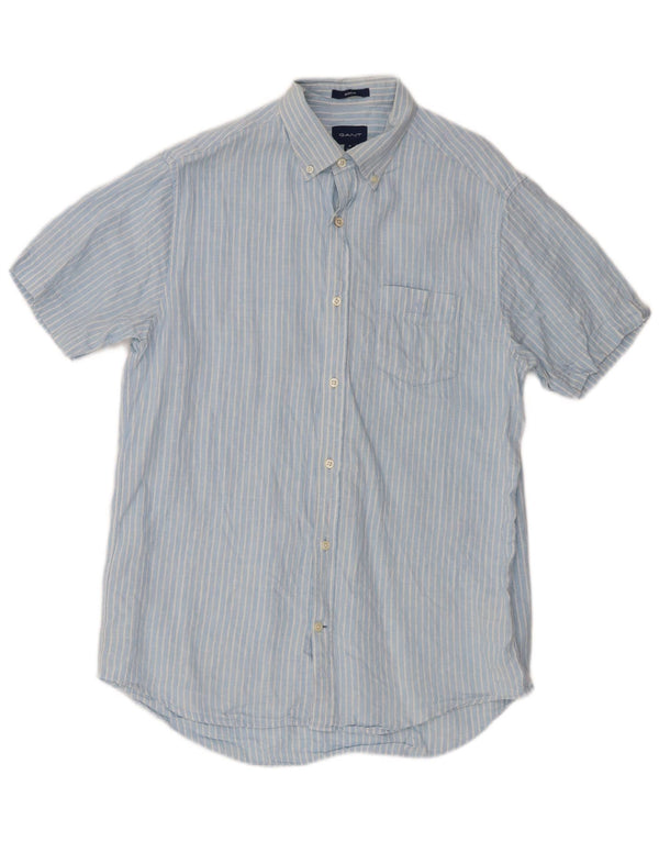 Gant Camisa de manga corta para hombre Talla 39/40 15 3/4 Lino a rayas azul medio