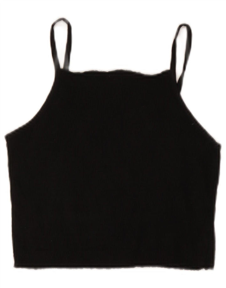 Zara Mujer Crop Cami Top UK 40 Mediano Algodón Negro